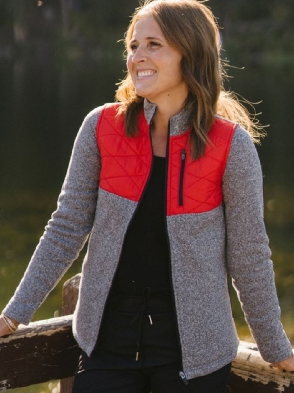 ZYIA Red & Gray Quilted Fleece Utility Jacket
